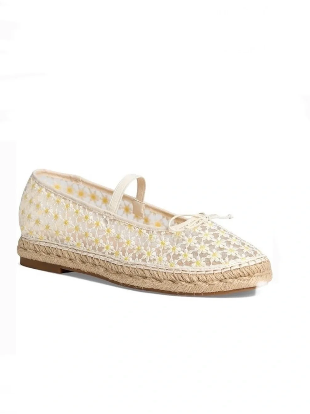 MADDEN GIRL Daisies Floral White Yellow Lace Slip On Flats Espadrilles Sz 8